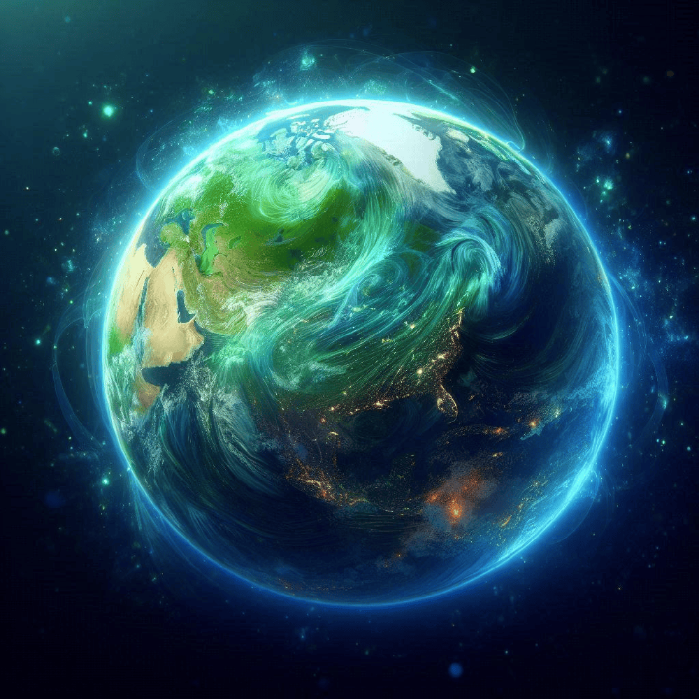 Earth with a green and blue glow